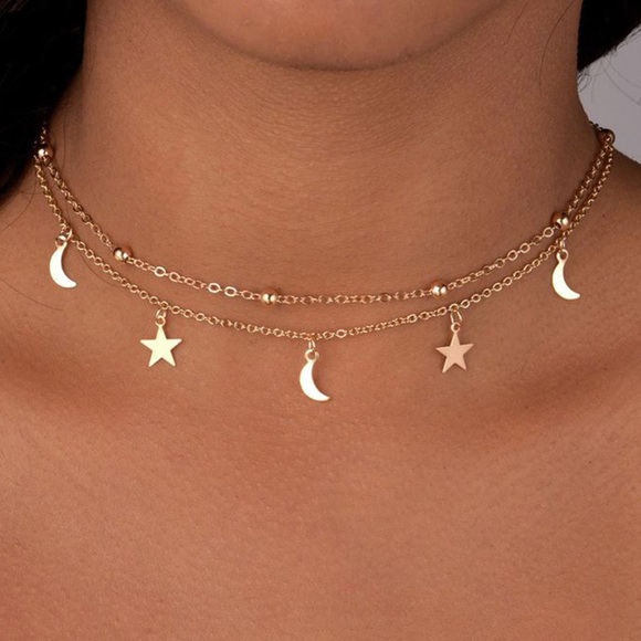 Double Layer Moon and Star Necklace - Picture 3 of 4
